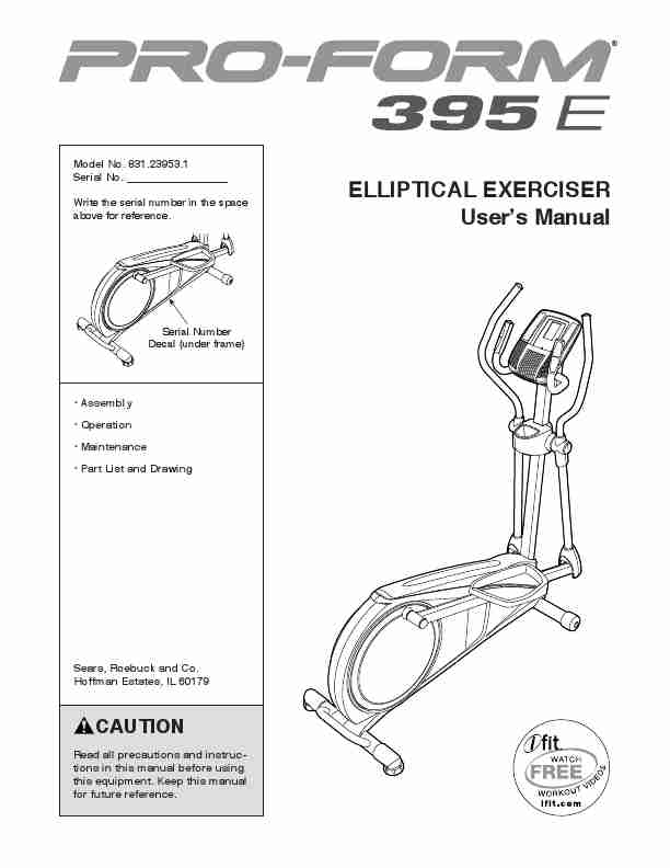 Sears Elliptical Trainer 831_23953_1-page_pdf